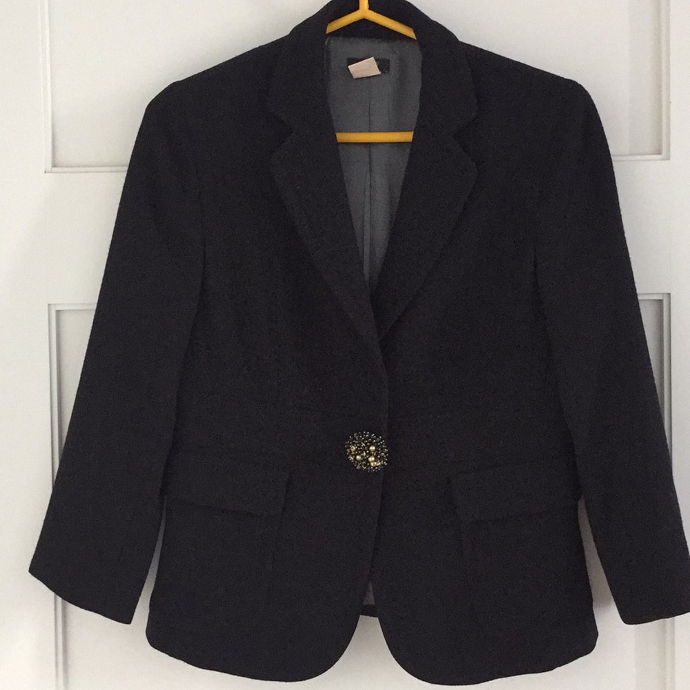 J.Crew Black Wool Blazer with Brooch - 4